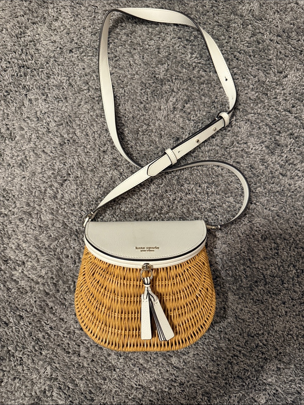 kate spade White & Natural Wicker Tassel Crossbody